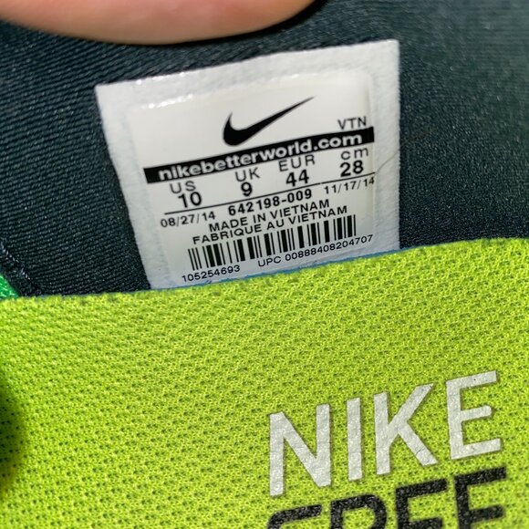 Nike Free Running Shoes Black/Green Lace-Up Sneakers Size US 10 (Nike Free RN) - Picture 7 of 7